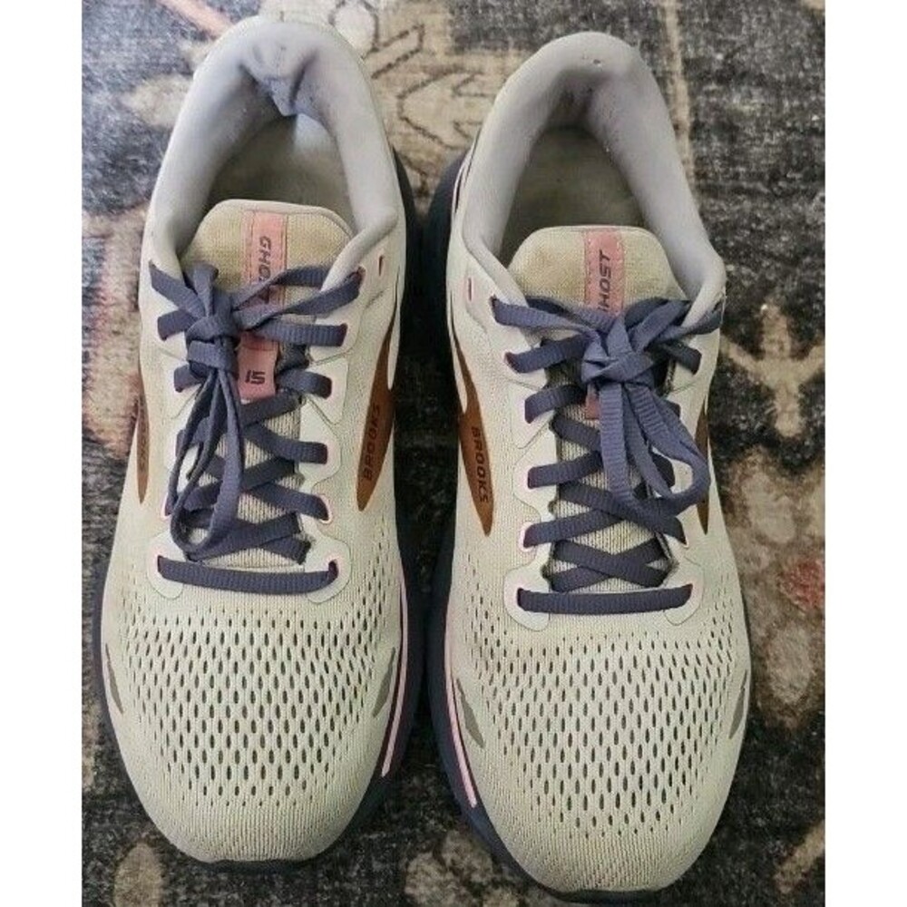 Brooks Ghost 15 Gray Navy Pink Women Mesh Running Sneaker 120380-1B-492 Sz 10 B
